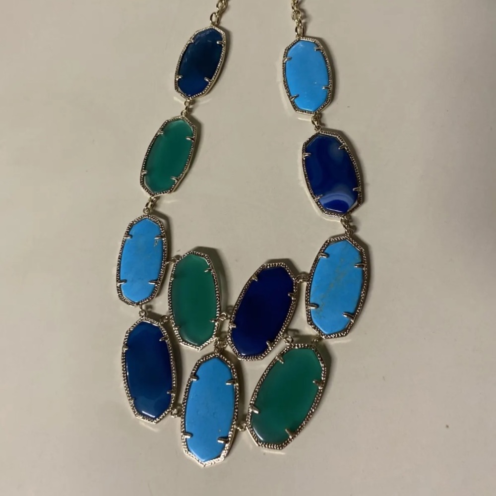 CE Rare Kendra Scott Vintage Drea Necklace Turquoise Blue & Green Agate Statemen